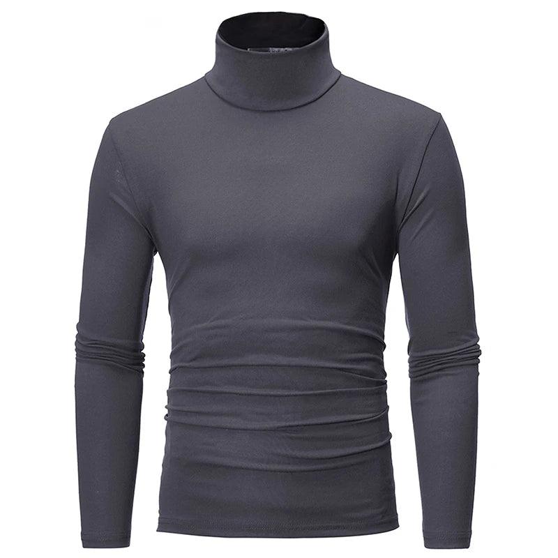 Camiseta Térmica Masculina de Gola Alta para Outono e Inverno - Camisa Térmica Ajuste Slim, Manga Longa