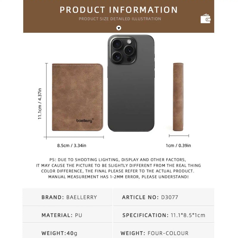 Carteira Masculina Curta de Couro, Multi-Funções, com Suporte para Cartões e Carteira de Motorista - Estilo Casual e Novo!
